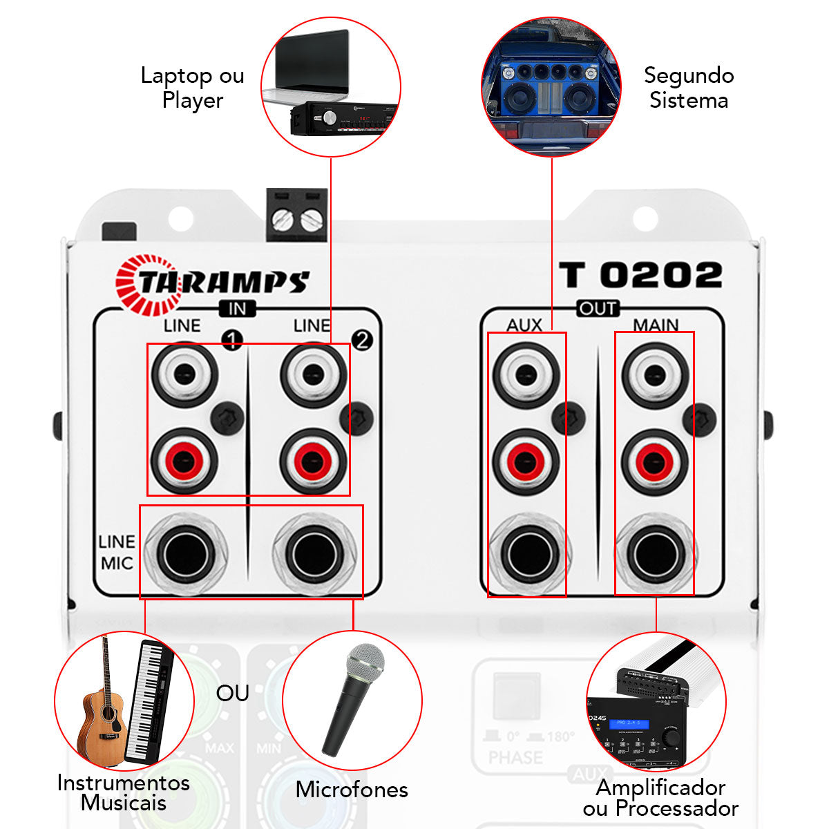 Mesa de Som Taramps T0202 2 Canais Multicolor USB LED RGB Mesa de Som Taramps T0202 2 Canais Multicolor USB LED RGB